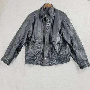 Vtg 80s Members Only Men's Black Leather Moto Jacket Size M Genuine Leather 28CT